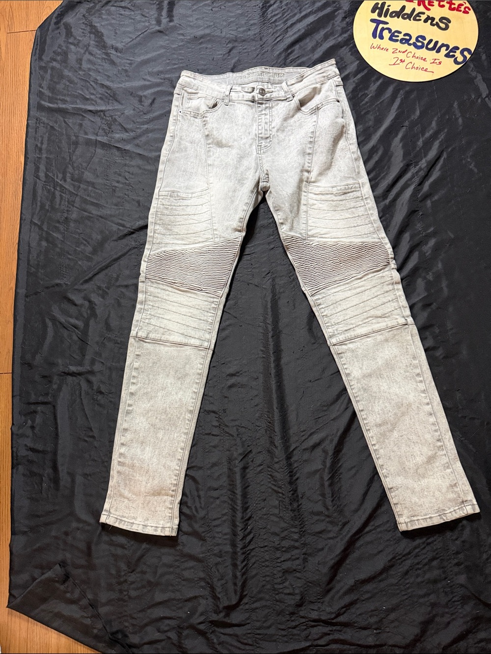 💥NI💥 Rue21 Men's Relaxed Moto Jeans in Light Gray Wash